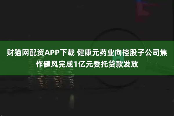 财猫网配资APP下载 健康元药业向控股子公司焦作健风完成1亿元委托贷款发放