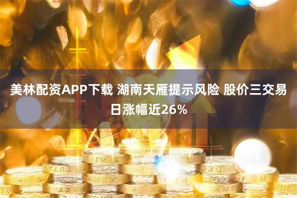 美林配资APP下载 湖南天雁提示风险 股价三交易日涨幅近26%